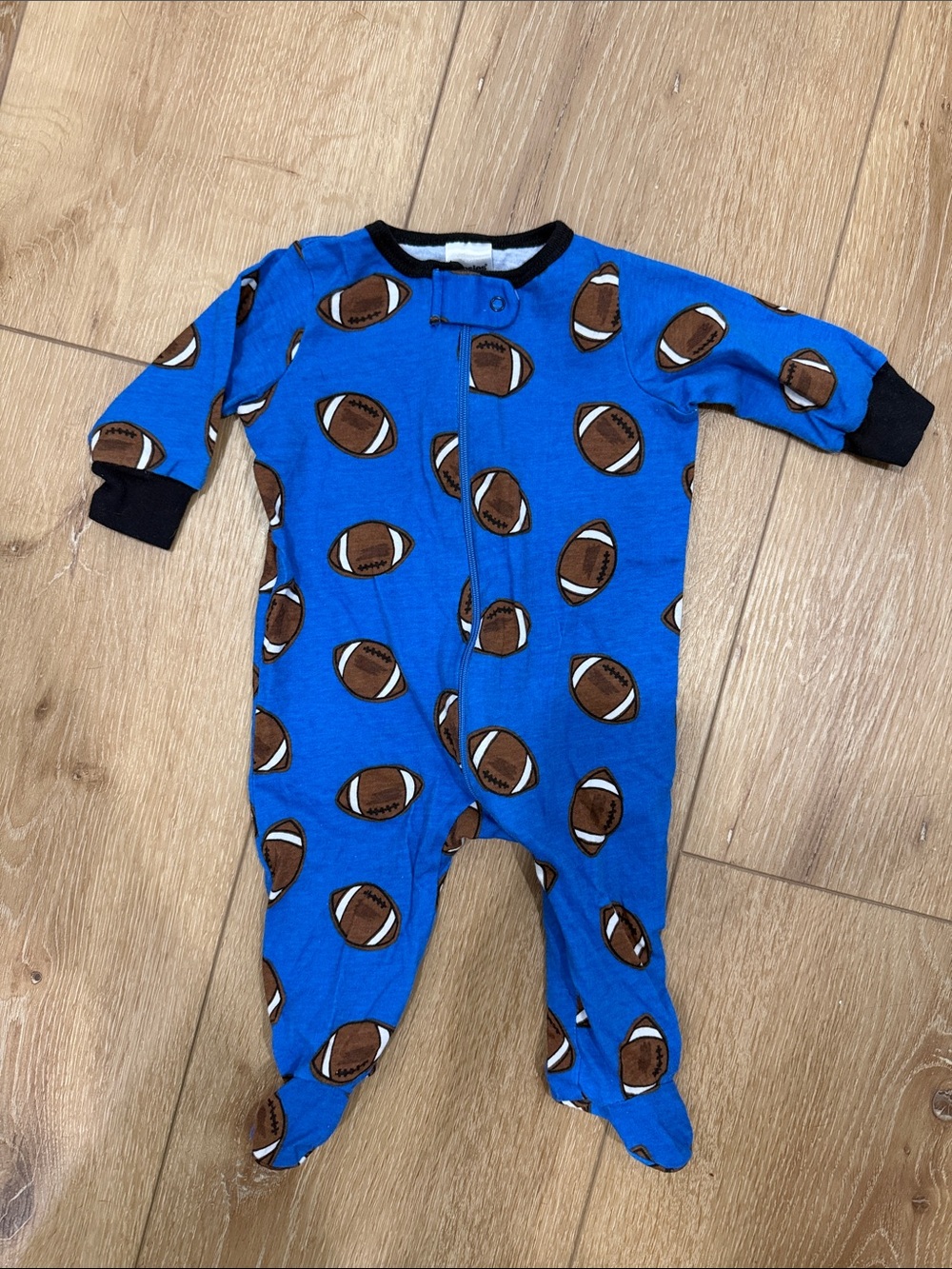 Blue Football Print Baby One-Piece Pajamas